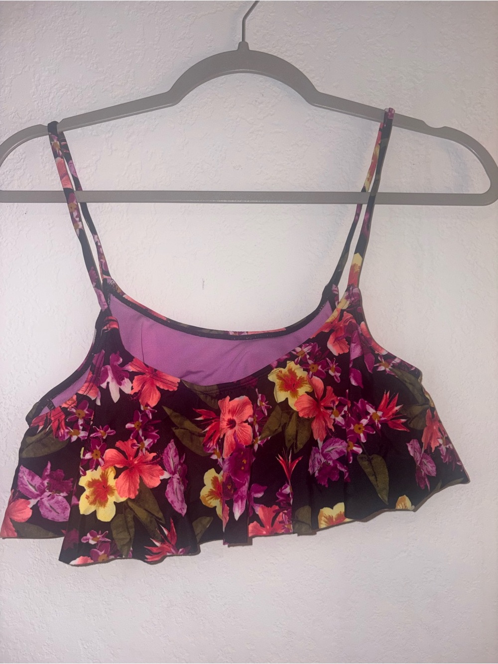 Target Floral Ruffle Bikini Top - Black with Pink & Yellow Flowers